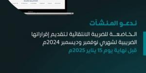 الزكاة والضريبة والجمارك تدعو المنشآت الخاضعة للضريبة الانتقائية إلى تقديم إقراراتها عن شهري نوفمبر وديسمبر