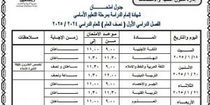 جداول امتحانات المحافظات الترم الأول لطلاب الشهادة الإعدادية 